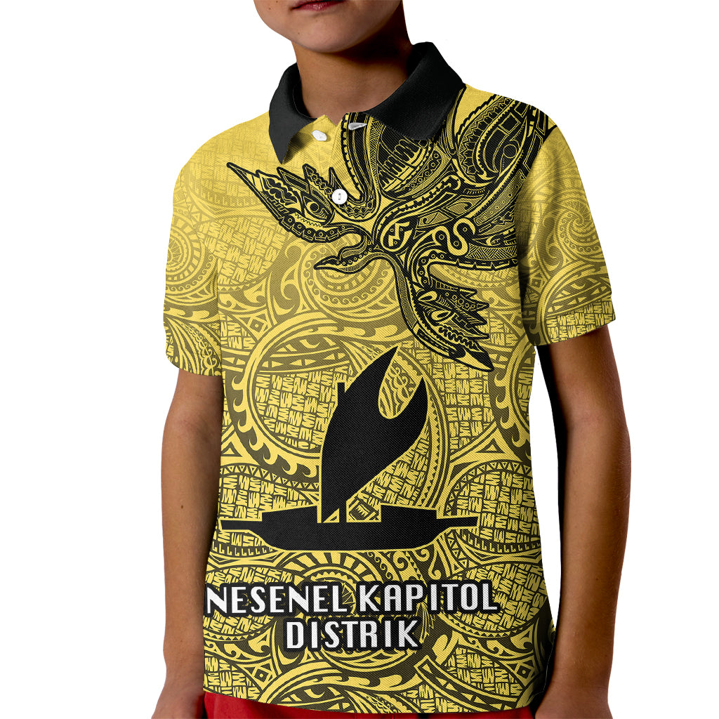 Personalised Papua New Guinea National Capital District Kid Polo Shirt PNG Birds Of Paradise Polynesian Arty Style LT03 Kid Yellow - Polynesian Pride