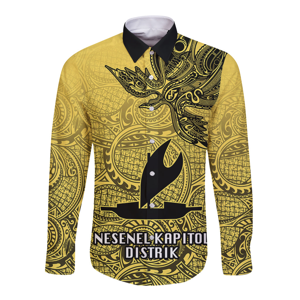 Personalised Papua New Guinea National Capital District Long Sleeve Button Shirt PNG Birds Of Paradise Polynesian Arty Style LT03 Unisex Yellow - Polynesian Pride