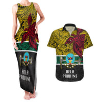 Papua New Guinea Hela Province Couples Matching Tank Maxi Dress and Hawaiian Shirt PNG Birds Of Paradise Polynesian Arty Style LT03 Yellow - Polynesian Pride