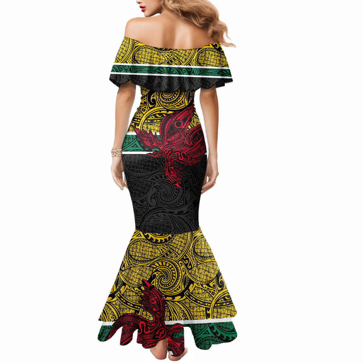 Papua New Guinea Hela Province Mermaid Dress PNG Birds Of Paradise Polynesian Arty Style LT03 - Polynesian Pride