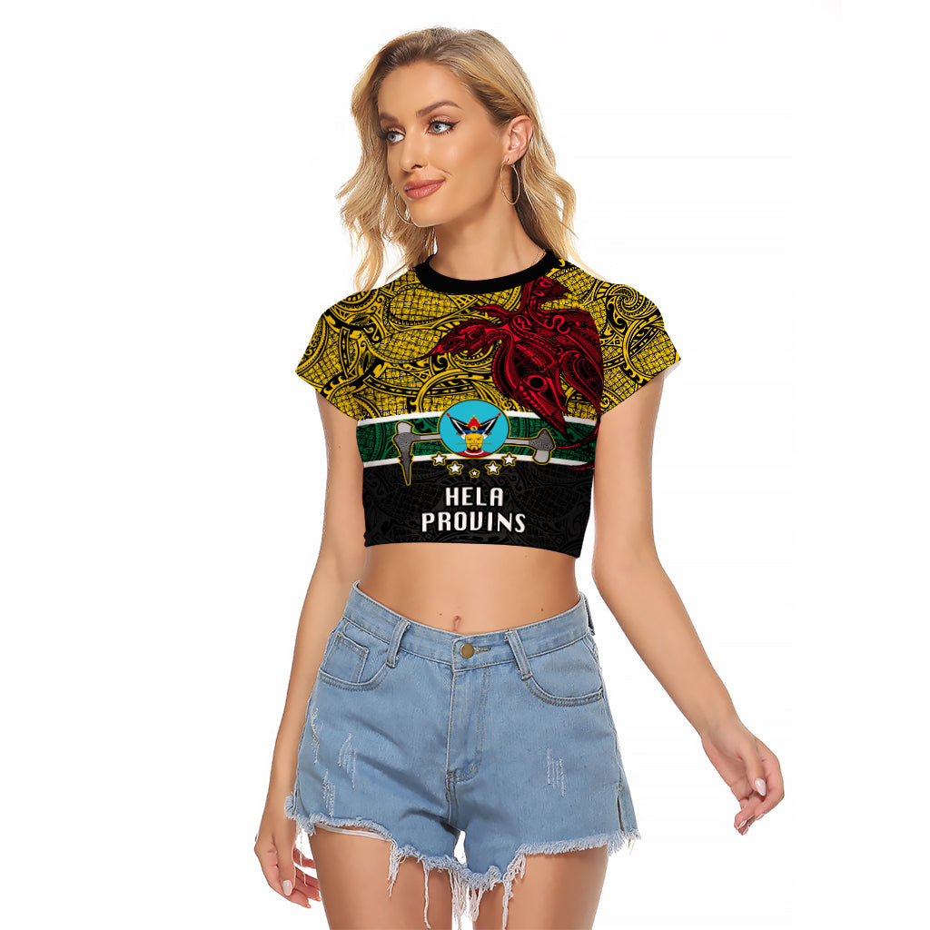 Papua New Guinea Hela Province Raglan Cropped T Shirt PNG Birds Of Paradise Polynesian Arty Style LT03 Female Yellow - Polynesian Pride