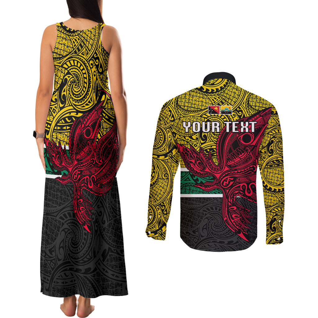 Personalised Papua New Guinea Hela Province Couples Matching Tank Maxi Dress and Long Sleeve Button Shirts PNG Birds Of Paradise Polynesian Arty Style LT03 - Polynesian Pride