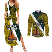 Papua New Guinea Jiwaka Province Couples Matching Summer Maxi Dress and Long Sleeve Button Shirts PNG Birds Of Paradise Polynesian Arty Style LT03 Yellow - Polynesian Pride
