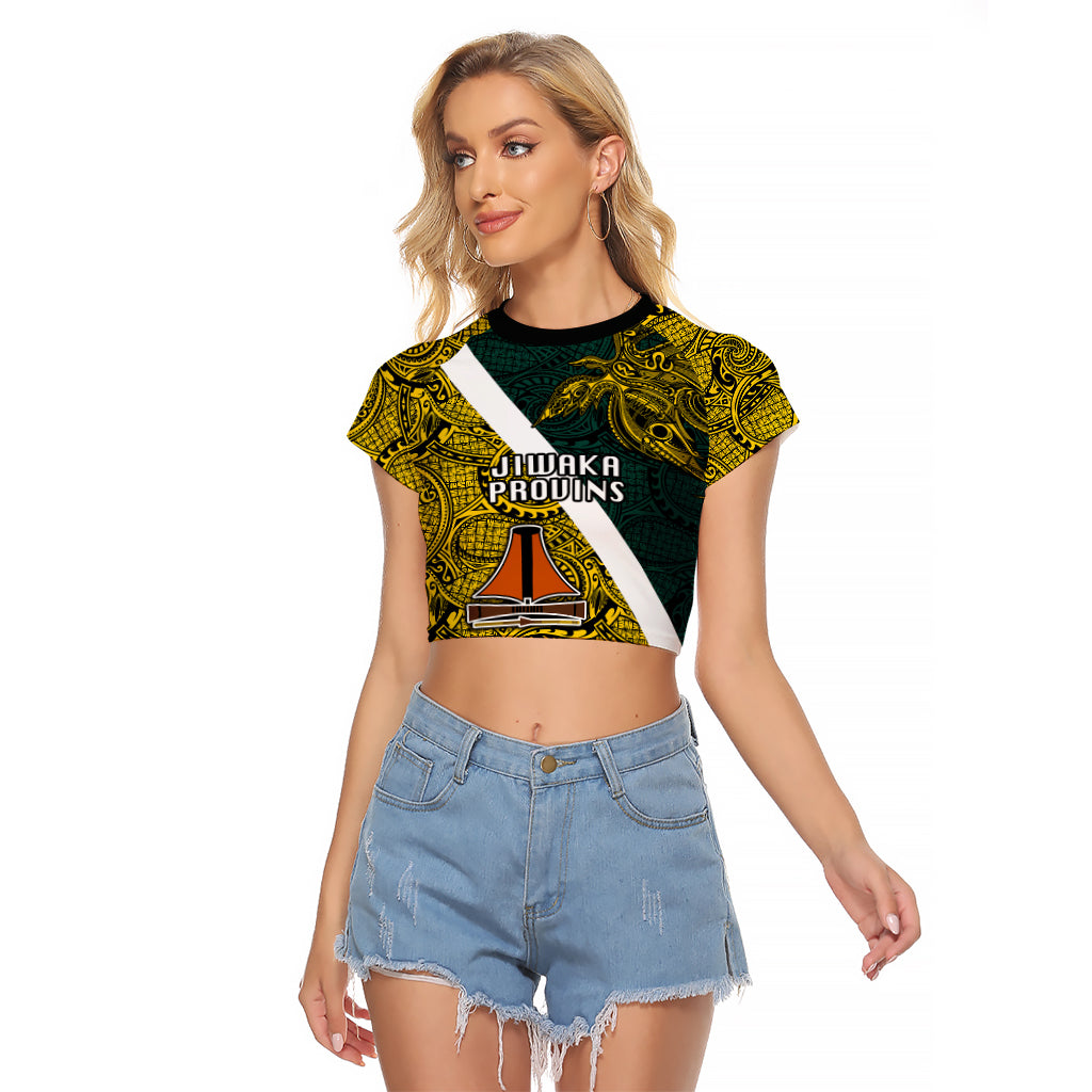 Papua New Guinea Jiwaka Province Raglan Cropped T Shirt PNG Birds Of Paradise Polynesian Arty Style LT03 Female Yellow - Polynesian Pride