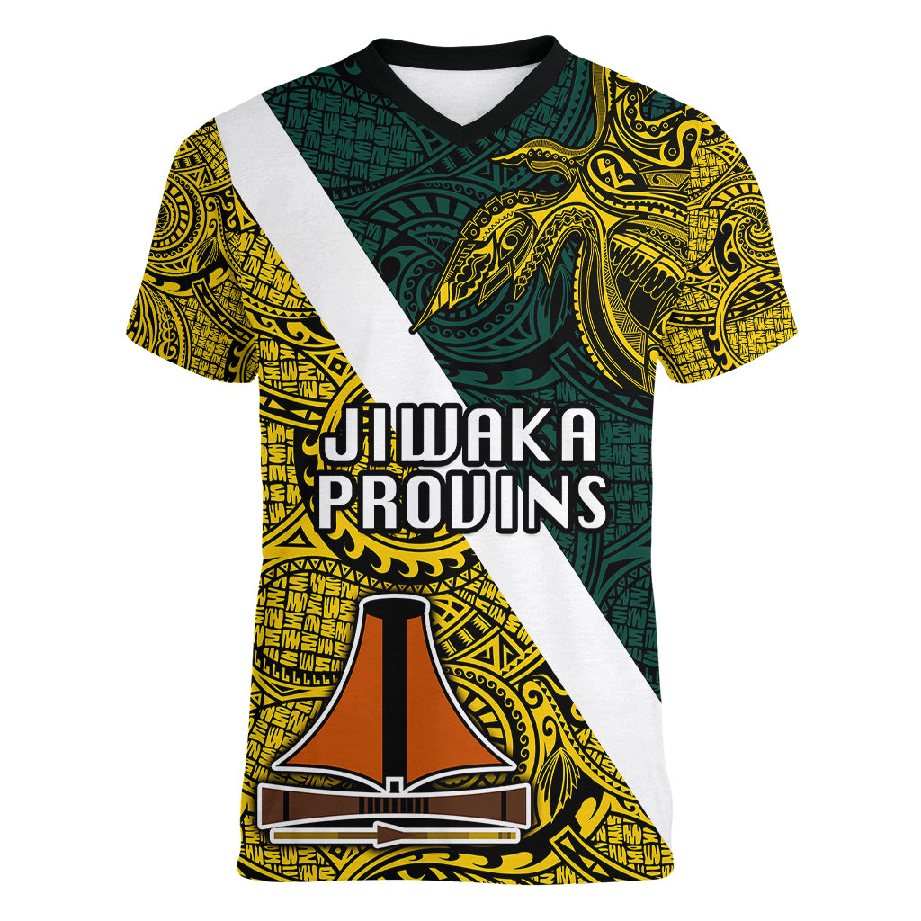 Papua New Guinea Jiwaka Province Women V Neck T Shirt PNG Birds Of Paradise Polynesian Arty Style LT03 Female Yellow - Polynesian Pride