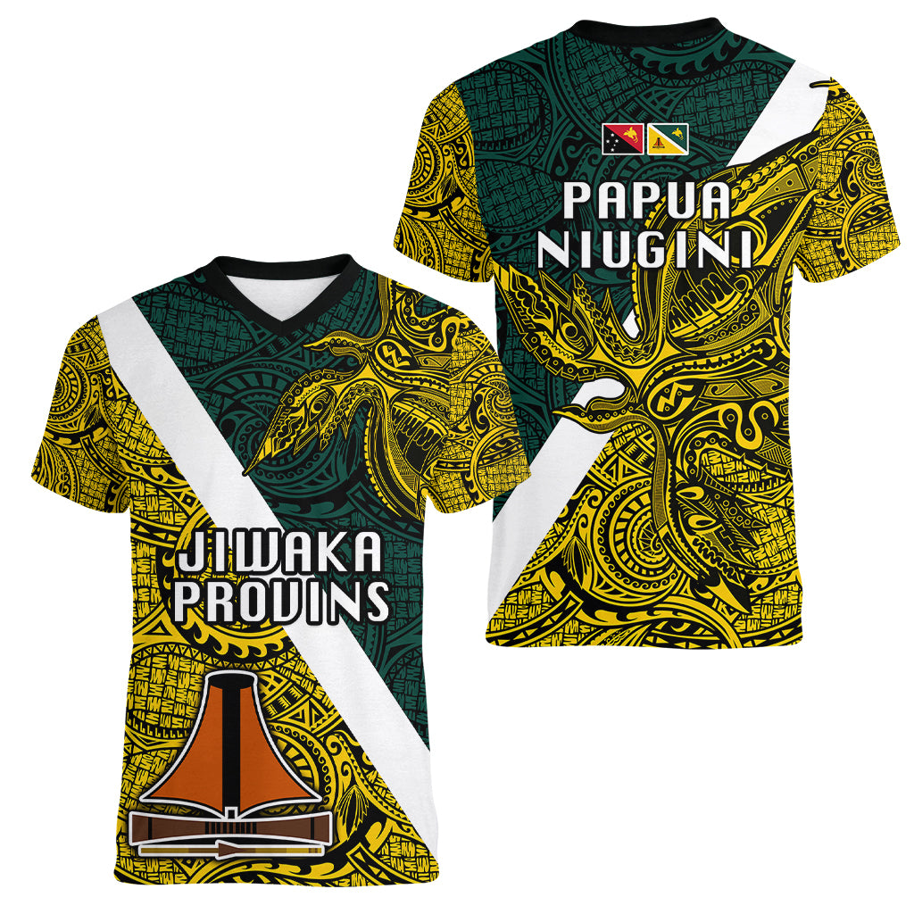 Papua New Guinea Jiwaka Province Women V Neck T Shirt PNG Birds Of Paradise Polynesian Arty Style LT03 - Polynesian Pride