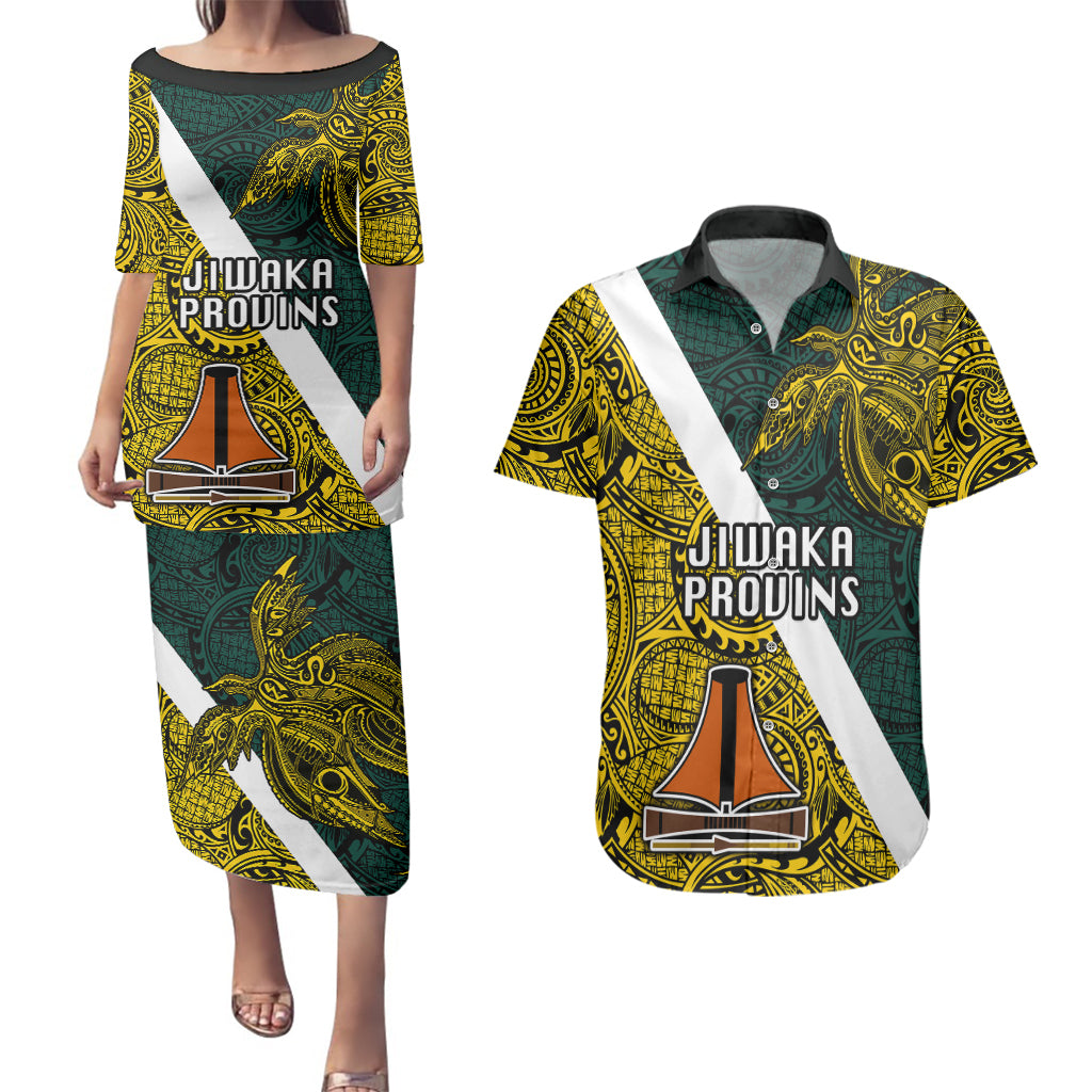 Personalised Papua New Guinea Jiwaka Province Couples Matching Puletasi Dress and Hawaiian Shirt PNG Birds Of Paradise Polynesian Arty Style LT03 Yellow - Polynesian Pride