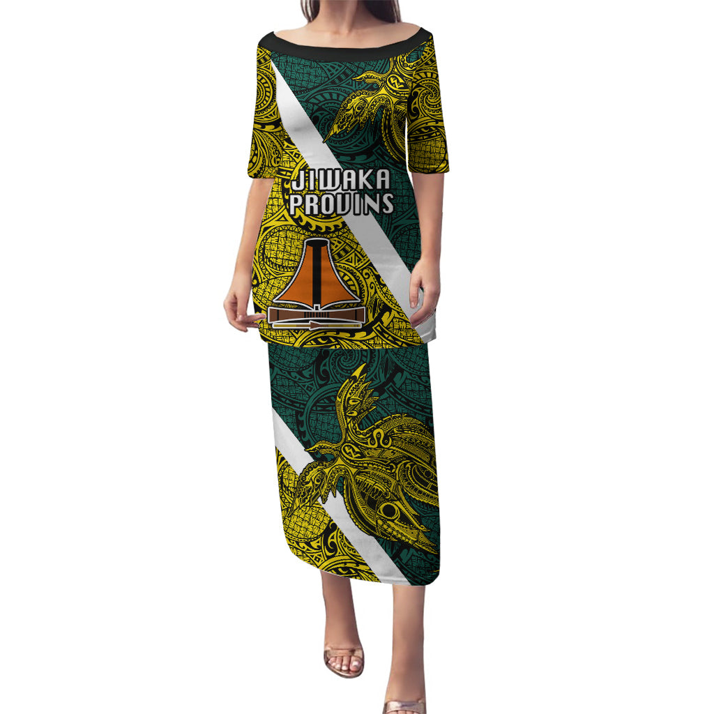 Personalised Papua New Guinea Jiwaka Province Puletasi PNG Birds Of Paradise Polynesian Arty Style LT03 Long Dress Yellow - Polynesian Pride