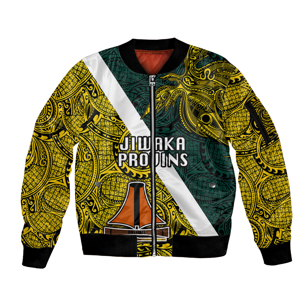 Personalised Papua New Guinea Jiwaka Province Sleeve Zip Bomber Jacket PNG Birds Of Paradise Polynesian Arty Style LT03 Unisex Yellow - Polynesian Pride