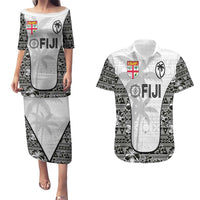 Custom Fiji Pacific Rugby 2024 Couples Matching Puletasi and Hawaiian Shirt Tapa Tribal and Fijian Masi Pattern LT03 White - Polynesian Pride