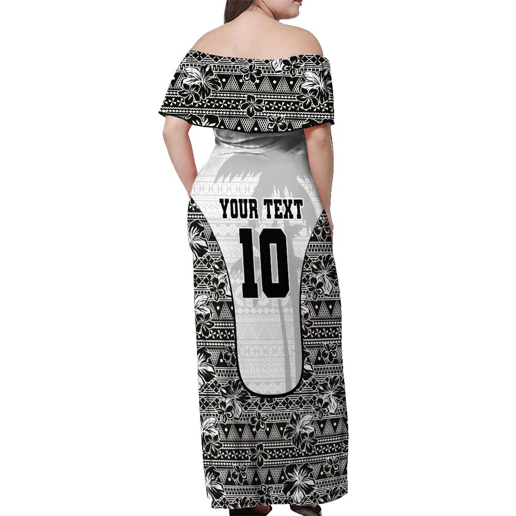 Custom Fiji Pacific Rugby 2024 Off Shoulder Maxi Dress Tapa Tribal and Fijian Masi Pattern