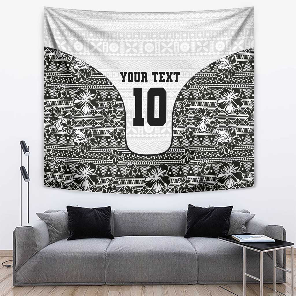 Custom Fiji Pacific Rugby 2024 Tapestry Tapa Tribal and Fijian Masi Pattern LT03 White - Polynesian Pride