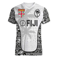 Custom Fiji Pacific Rugby 2024 Women V-Neck T-Shirt Tapa Tribal and Fijian Masi Pattern