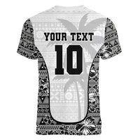 Custom Fiji Pacific Rugby 2024 Women V-Neck T-Shirt Tapa Tribal and Fijian Masi Pattern