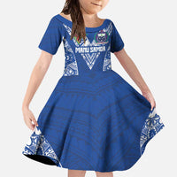 Custom Samoa Pacific Rugby 2024 Family Matching Tank Maxi Dress and Hawaiian Shirt Polynesian Pacific Tribal Pattern LT03 Daughter's Dress Blue - Polynesian Pride