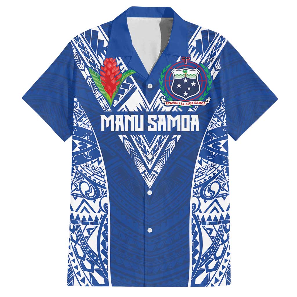 Custom Samoa Pacific Rugby 2024 Family Matching Tank Maxi Dress and Hawaiian Shirt Polynesian Pacific Tribal Pattern LT03 Dad's Shirt - Short Sleeve Blue - Polynesian Pride