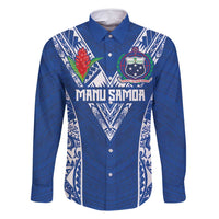 Custom Samoa Pacific Rugby 2024 Family Matching Tank Maxi Dress and Hawaiian Shirt Polynesian Pacific Tribal Pattern LT03 Dad's Shirt - Long Sleeve Blue - Polynesian Pride