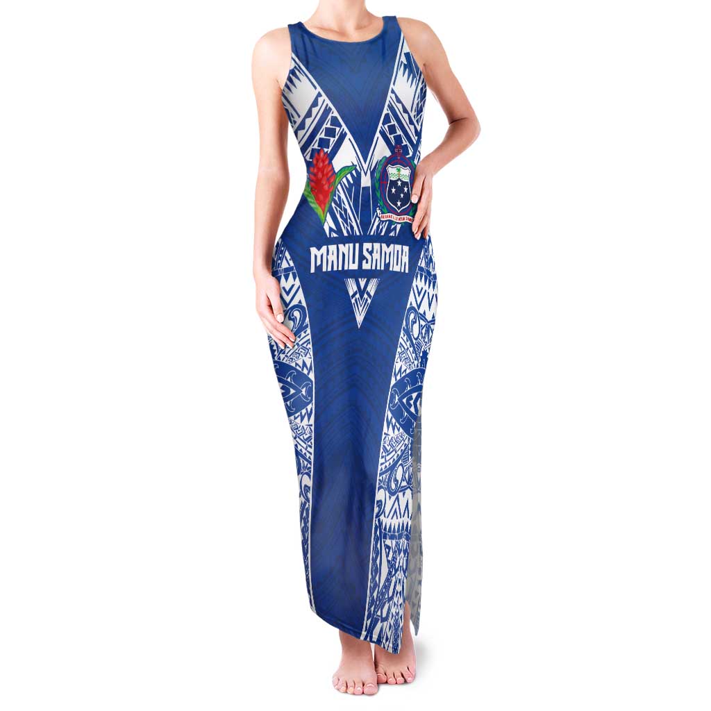 Custom Samoa Pacific Rugby 2024 Family Matching Tank Maxi Dress and Hawaiian Shirt Polynesian Pacific Tribal Pattern LT03 Mom's Dress Blue - Polynesian Pride
