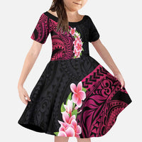 Hawaiian Tropical Plumeria Art Polynesian Tattoo Family Matching Mermaid Dress and Hawaiian Shirt Black and Bright Pink Color