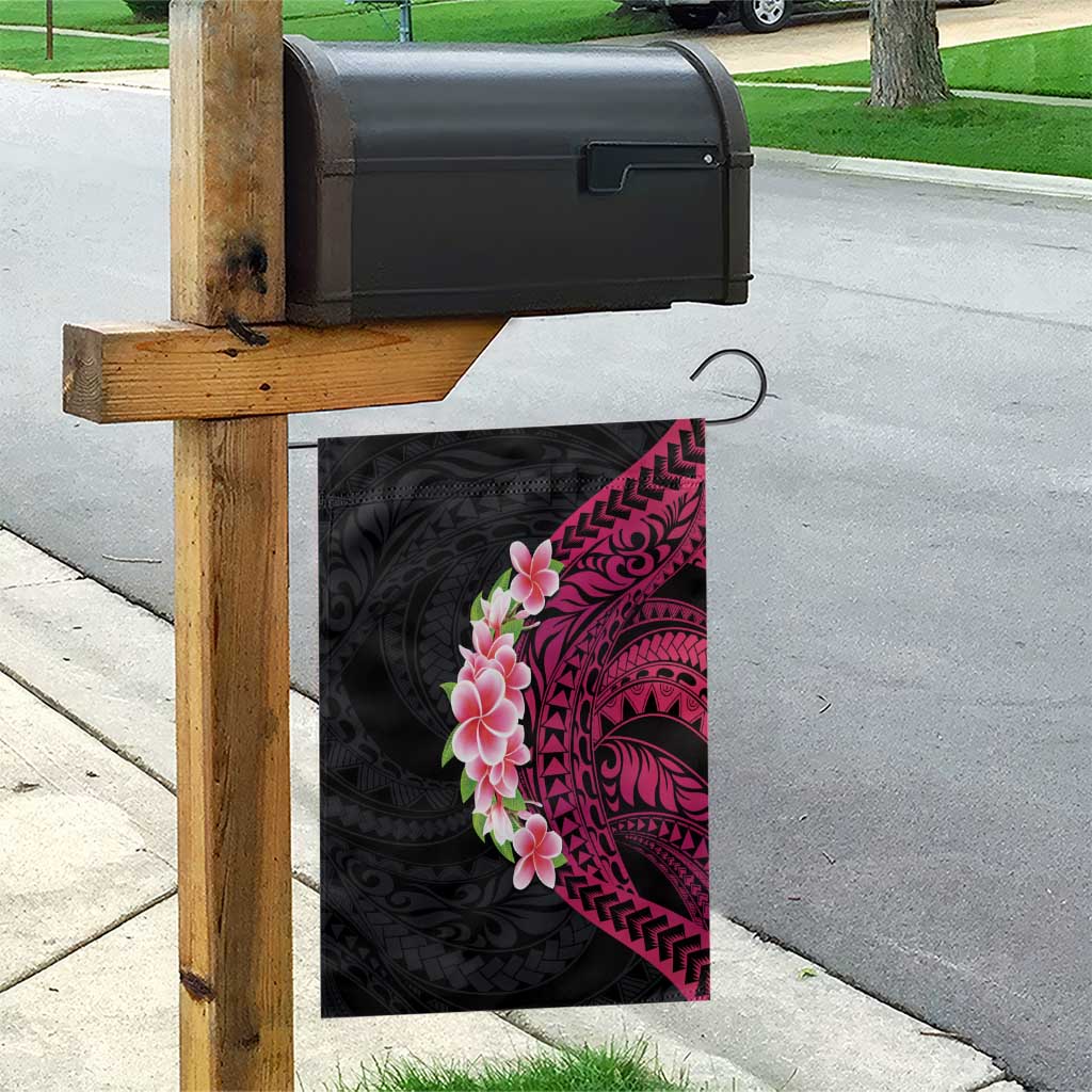 Hawaiian Tropical Plumeria Art Polynesian Tattoo Garden Flag Black and Bright Pink Color