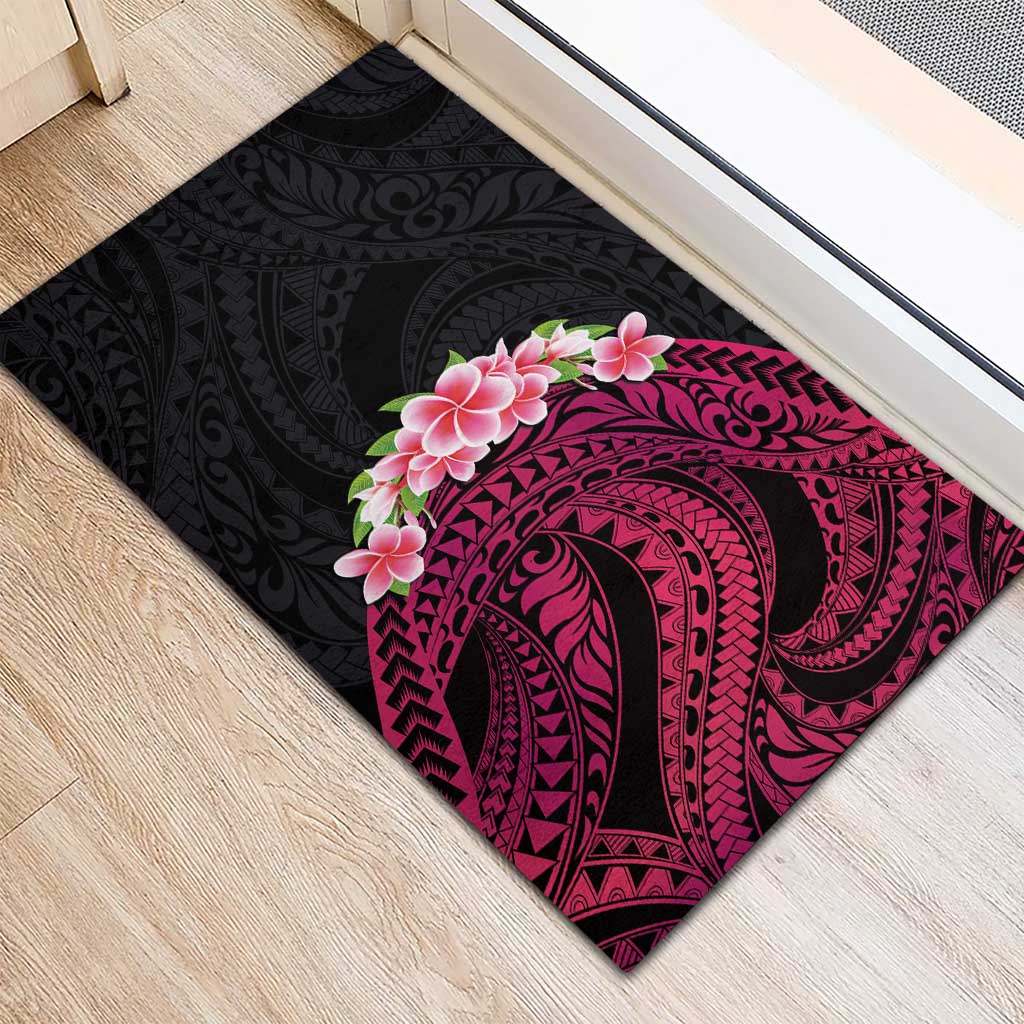 Hawaiian Tropical Plumeria Art Polynesian Tattoo Rubber Doormat Black and Bright Pink Color LT03 - Polynesian Pride