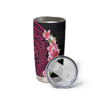 Hawaiian Tropical Plumeria Art Polynesian Tattoo Tumbler Cup Black and Bright Pink Color