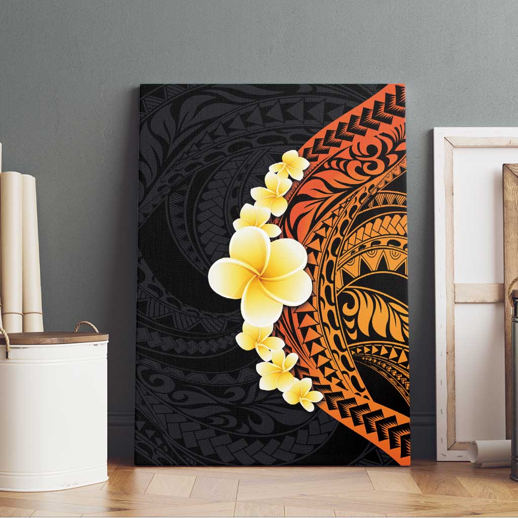 Hawaiian Tropical Plumeria Art Polynesian Tattoo Canvas Wall Art Black and Autumn Color Theme