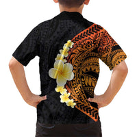 Hawaiian Tropical Plumeria Art Polynesian Tattoo Kid Hawaiian Shirt Black and Autumn Color Theme