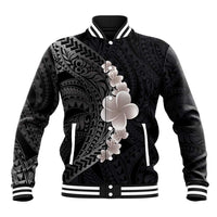 Hawaiian Tropical Plumeria Art Polynesian Tattoo Baseball Jacket Grayscale Color LT03 Unisex Black - Polynesian Pride