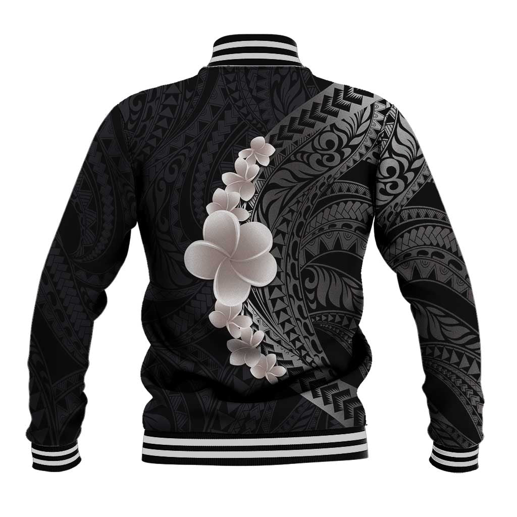 Hawaiian Tropical Plumeria Art Polynesian Tattoo Baseball Jacket Grayscale Color LT03 - Polynesian Pride