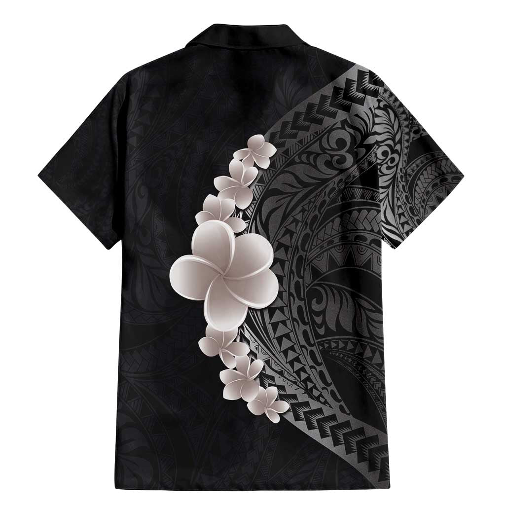 Hawaiian Tropical Plumeria Art Polynesian Tattoo Family Matching Mermaid Dress and Hawaiian Shirt Grayscale Color