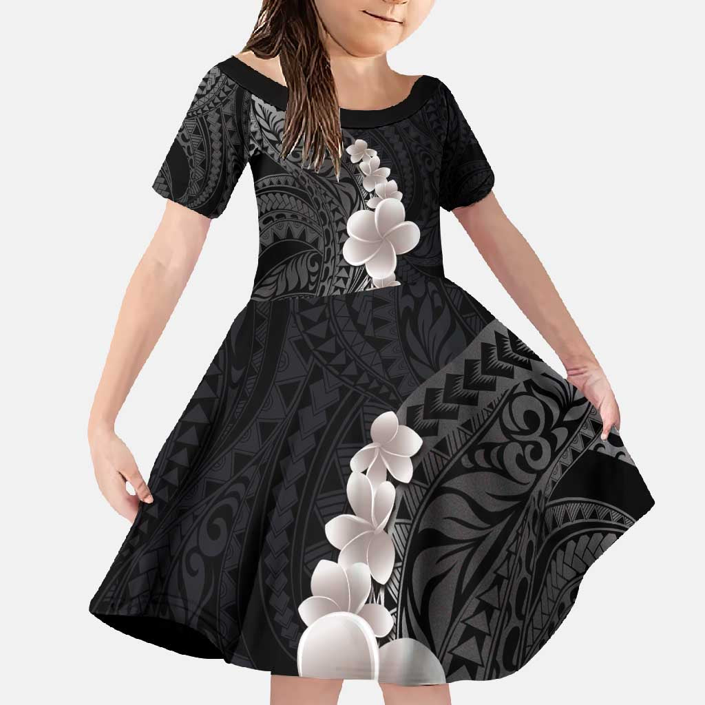 Hawaiian Tropical Plumeria Art Polynesian Tattoo Family Matching Summer Maxi Dress and Hawaiian Shirt Grayscale Color