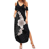 Hawaiian Tropical Plumeria Art Polynesian Tattoo Family Matching Summer Maxi Dress and Hawaiian Shirt Grayscale Color
