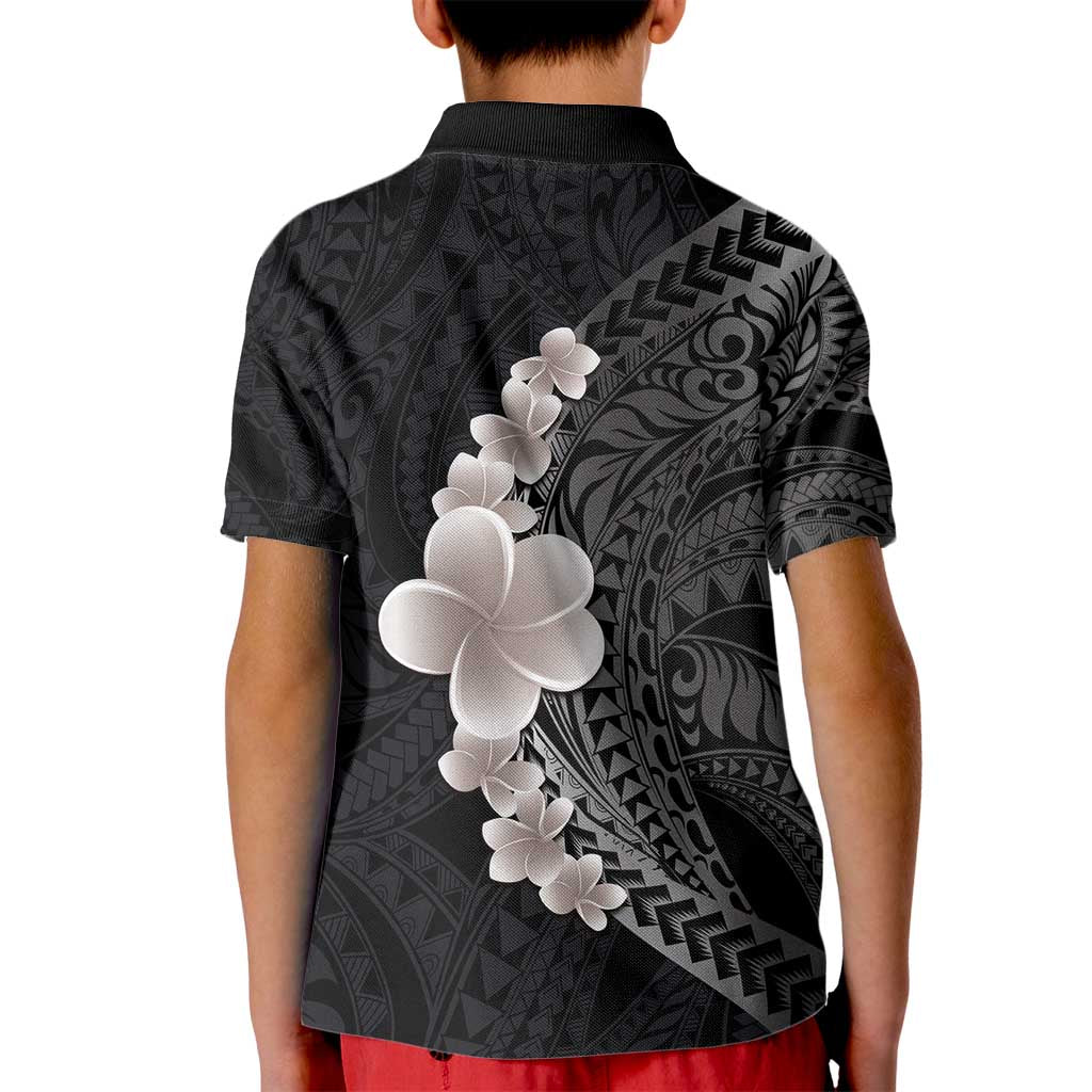 Hawaiian Tropical Plumeria Art Polynesian Tattoo Kid Polo Shirt Grayscale Color LT03 - Polynesian Pride