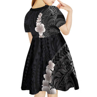 Hawaiian Tropical Plumeria Art Polynesian Tattoo Kid Short Sleeve Dress Grayscale Color