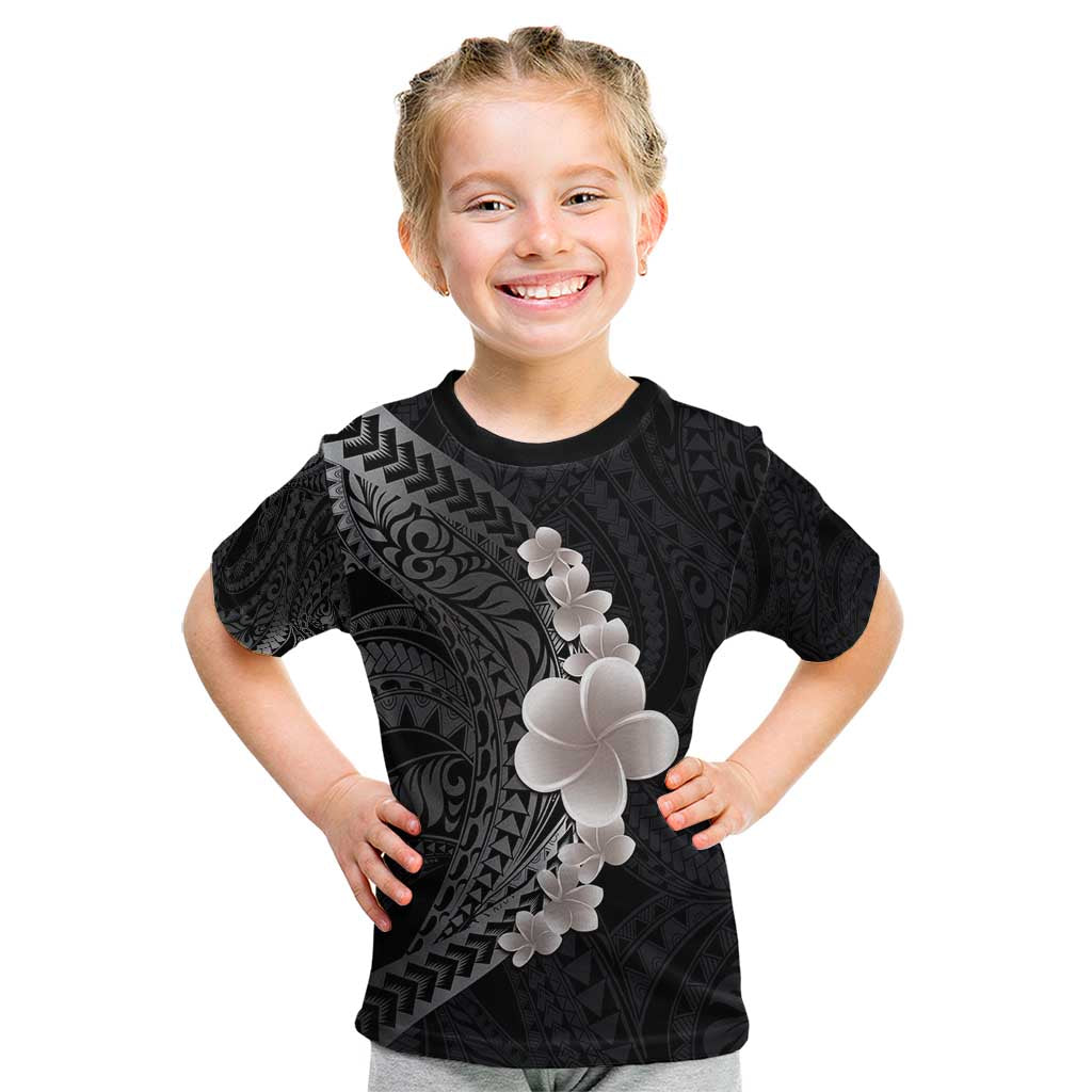 Hawaiian Tropical Plumeria Art Polynesian Tattoo Kid T Shirt Grayscale Color LT03 Black - Polynesian Pride