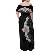 Hawaiian Tropical Plumeria Art Polynesian Tattoo Off Shoulder Maxi Dress Grayscale Color LT03 - Polynesian Pride
