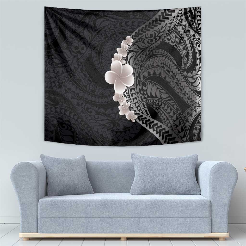 Hawaiian Tropical Plumeria Art Polynesian Tattoo Tapestry Grayscale Color