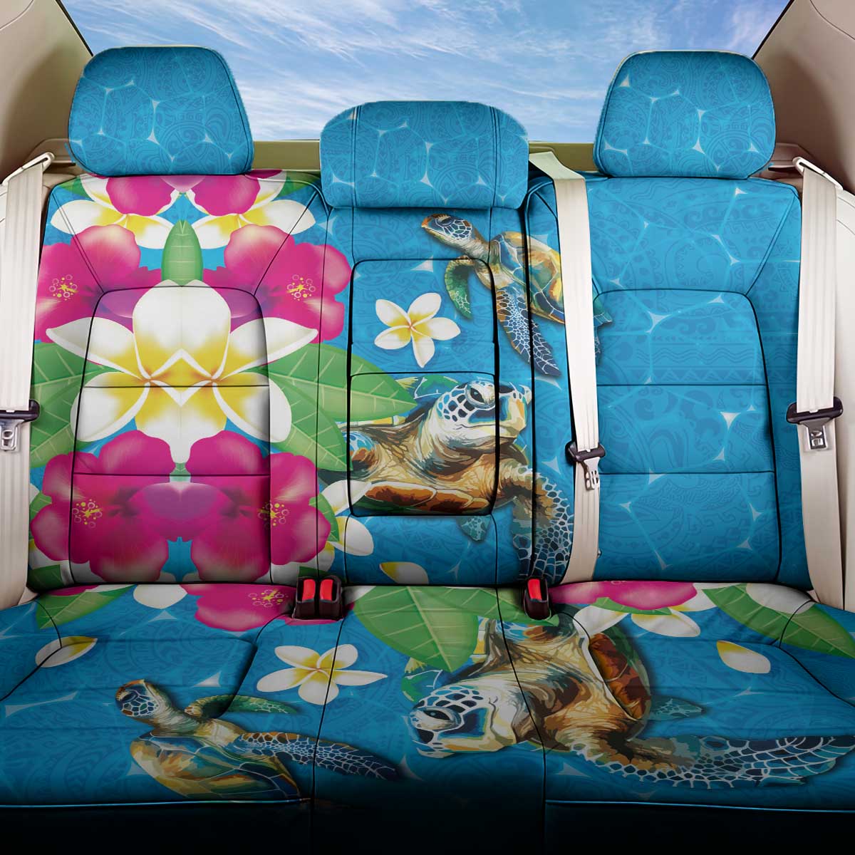 Hawaiian Tropical Flower and Honu Under Blue Water Back Car Seat Cover