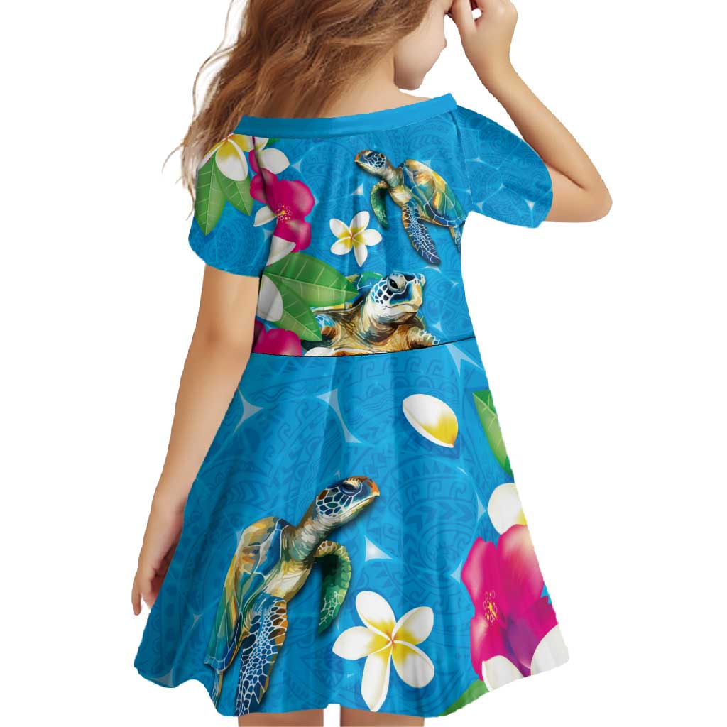 Hawaiian Tropical Flower and Honu Under Blue Water Family Matching Summer Maxi Dress and Hawaiian Shirt