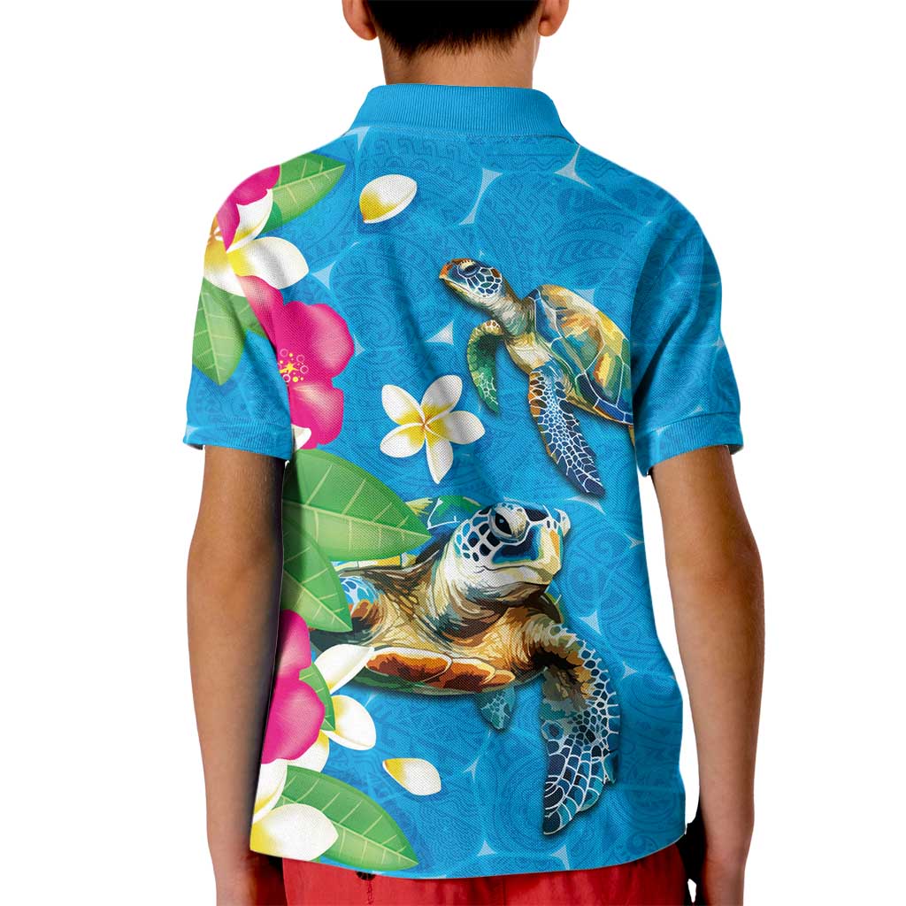 Hawaiian Tropical Flower and Honu Under Blue Water Kid Polo Shirt LT03 - Polynesian Pride