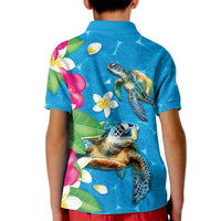 Hawaiian Tropical Flower and Honu Under Blue Water Kid Polo Shirt LT03 - Polynesian Pride