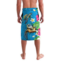 Hawaiian Tropical Flower and Honu Under Blue Water Lavalava