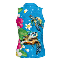 Hawaiian Tropical Flower and Honu Under Blue Water Women Sleeveless Polo Shirt LT03 - Polynesian Pride