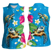 Hawaiian Tropical Flower and Honu Under Blue Water Women Sleeveless Polo Shirt LT03 - Polynesian Pride