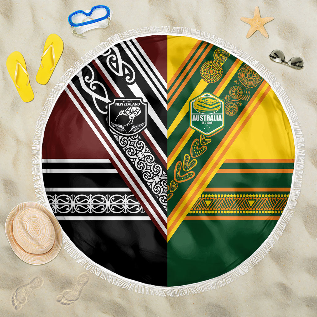 Rugby New Zealand and Australia Beach Blanket Burgundy Koru Geometric with Aboriginal Chevron Sport Style LT03 One Size 150cm Multicolor - Polynesian Pride