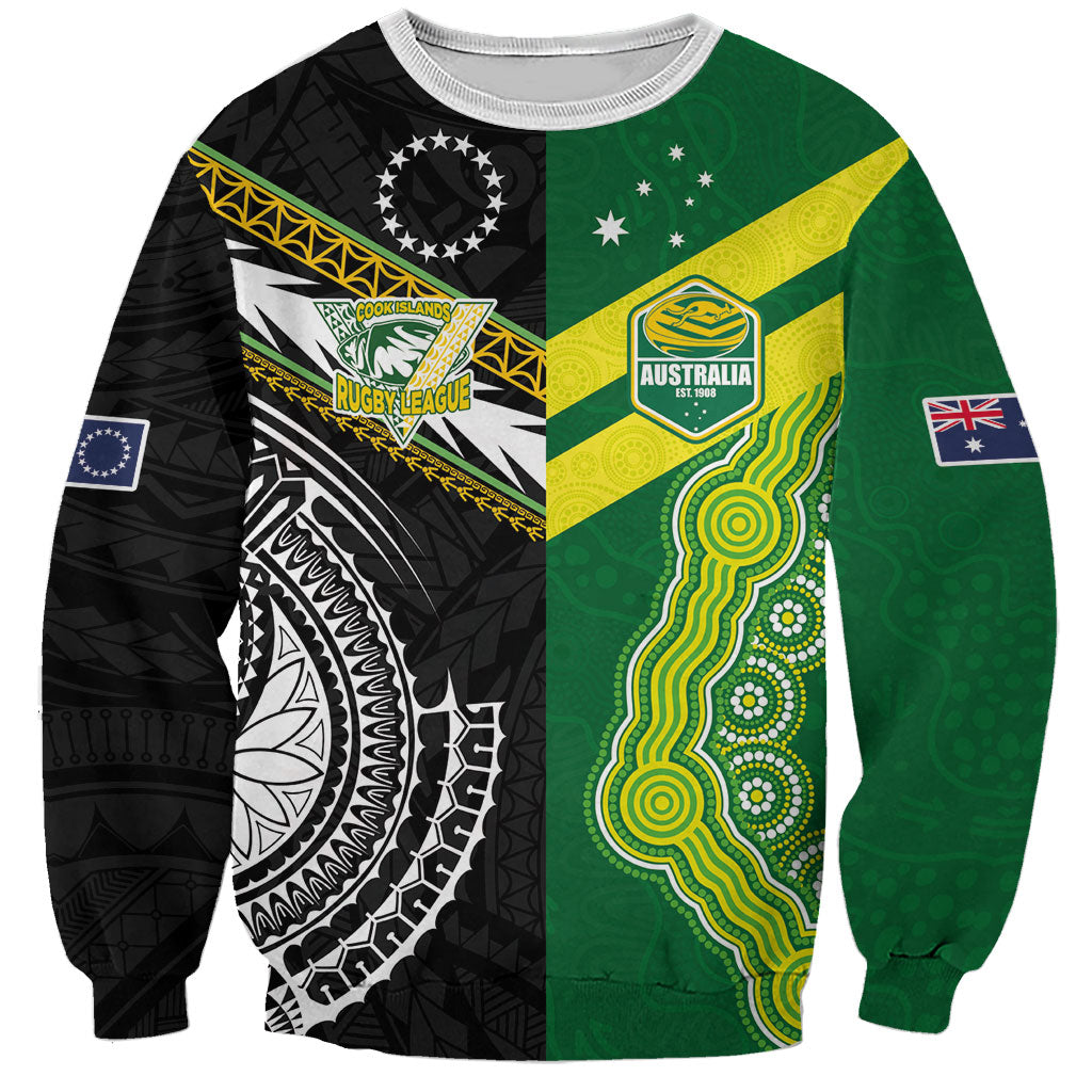 Custom Rugby Cook Islands and Australia Sweatshirt Tatau Tribal with Aboriginal Chevron Sport Style LT03 Unisex Multicolor - Polynesian Pride