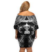 New Zealand Rugby Off Shoulder Short Dress Aotearoa Champion Cup History with Silver Fern LT03 - Polynesian Pride