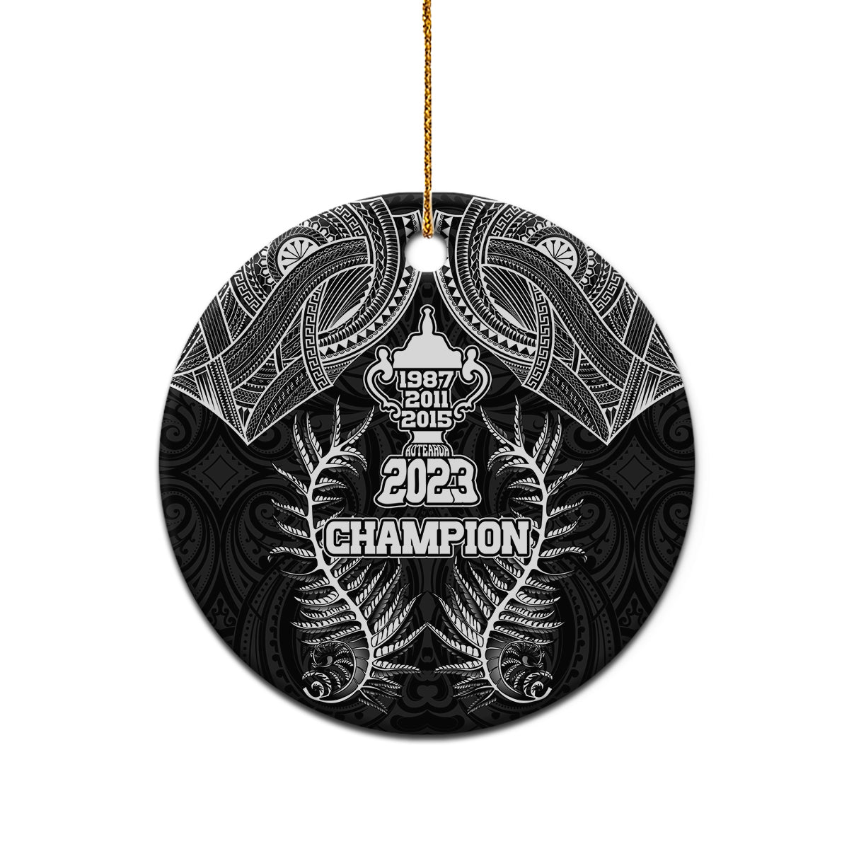 Custom New Zealand Rugby Ceramic Ornament Aotearoa Champion Cup History with Silver Fern LT03 - Polynesian Pride