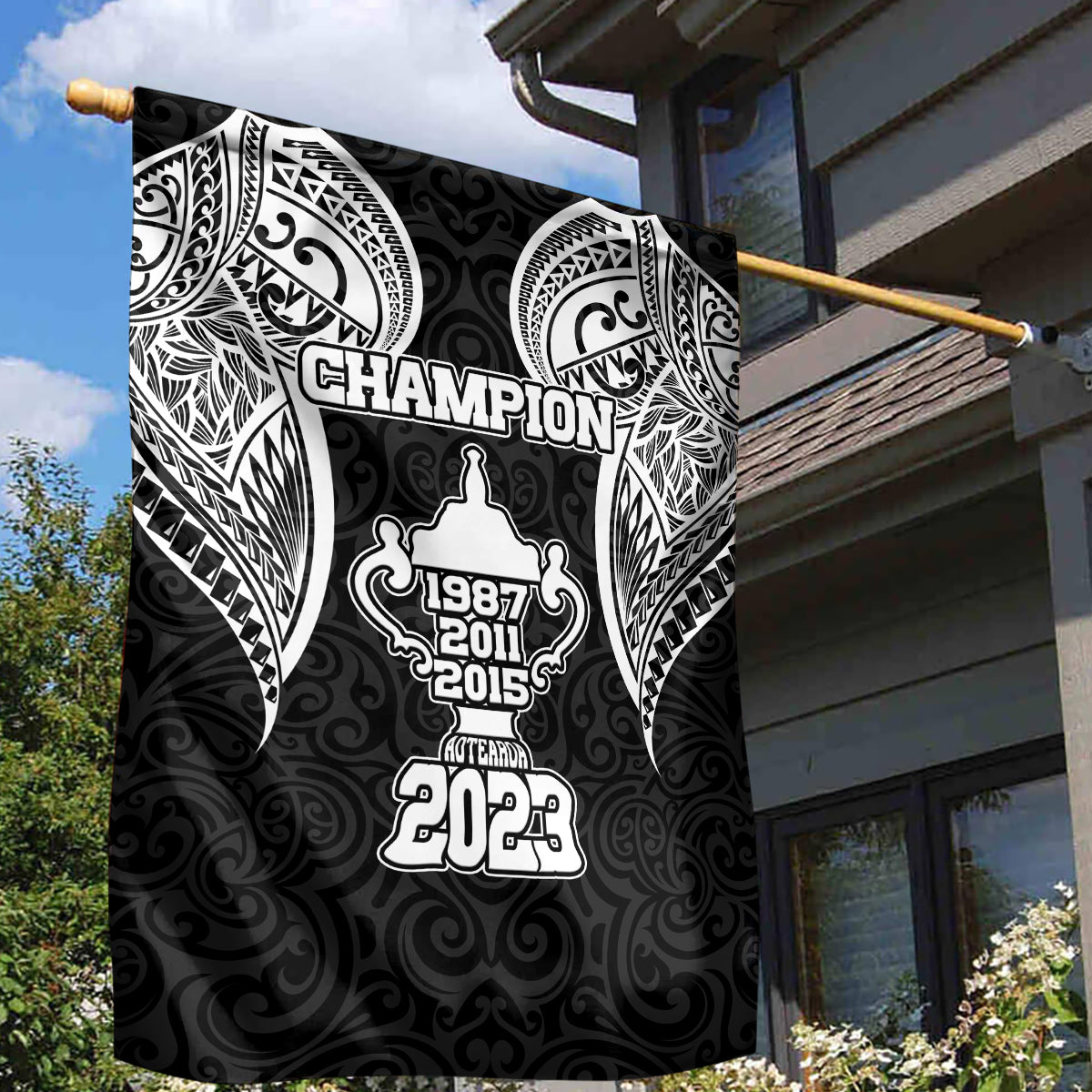 New Zealand Rugby Garden Flag Aotearoa Champion Cup History with Haka Dance LT03 - Polynesian Pride